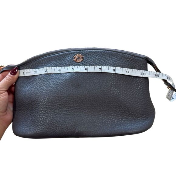 Dagne Dover Lola Gray Pebbled Leather Cosmetic Zip Pouch Makeup Toiletry Bag - Picture 10 of 13